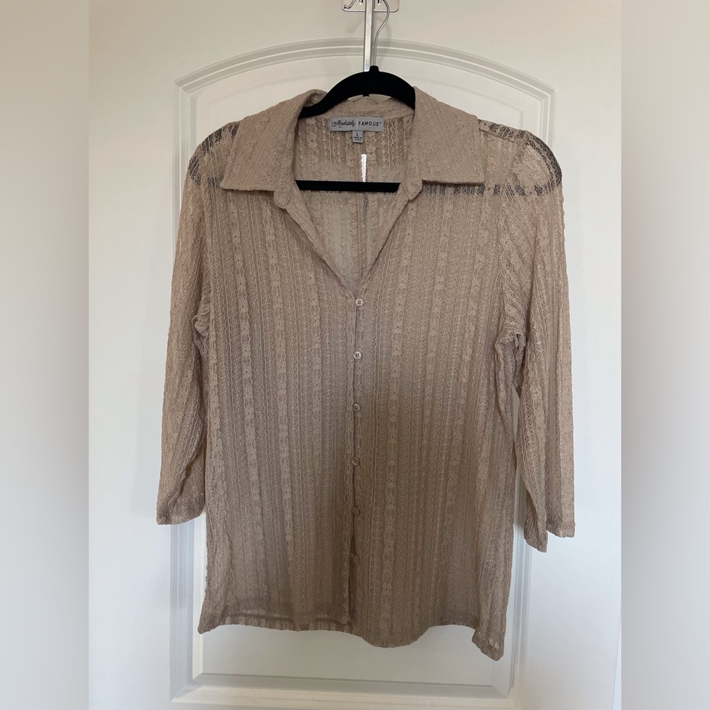 Lace Button-Up Top 3/4 sleeve.